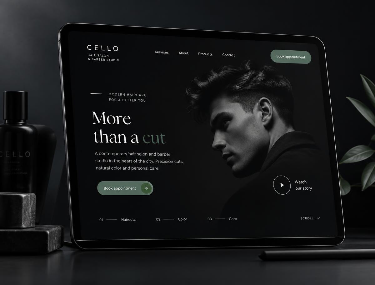 Exempel på hemsida för Cello Hair Studio